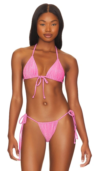 Shop Good American Sparkle Tie Front Triangle Top In Knockout Pink001