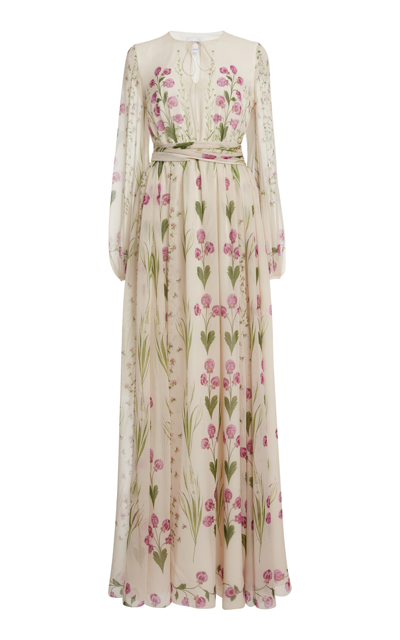 Shop Giambattista Valli Floral Printed Georgette Maxi Dress In Off-white