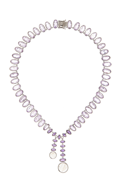 Shop Nak Armstrong Chime Sterling Silver Multi-stonelariat Necklace In Pink