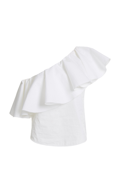 Shop Giambattista Valli Asymmetric Ruffled Cotton Top In Off-white