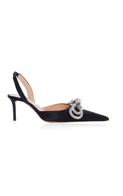 Shop Mach & Mach Double Bow Satin Slingback Pumps In Black