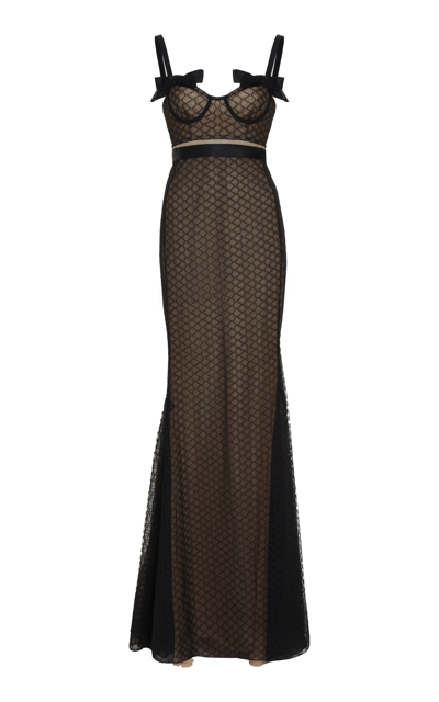 Shop Giambattista Valli Bow-bust Lace Maxi Dress In Black
