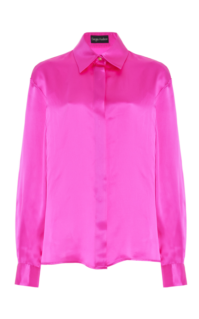 Shop Sergio Hudson Silk Charmeuse Top In Pink
