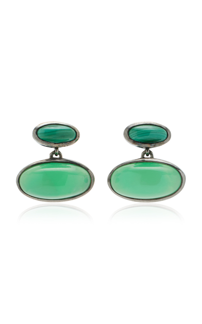 Shop Nak Armstrong Orbit Sterling Silver Chrysoprase And Malachite Earrings In Green