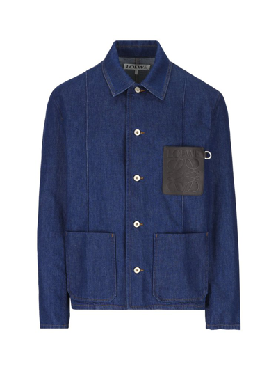 Shop Loewe Anagram Denim Jacket In Blue