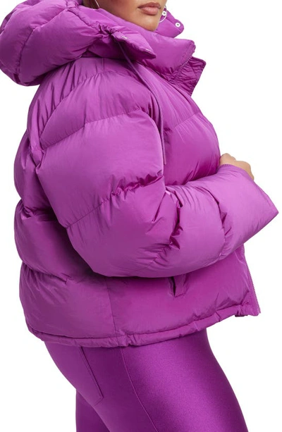 Shop Good American Iridescent Puffer Jacket With Removable Hood In Pop Thistle005