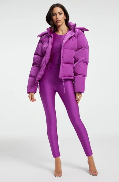 Shop Good American Iridescent Puffer Jacket With Removable Hood In Pop Thistle005