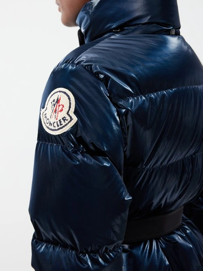 Shop Moncler Herault Belted Quilted Down Jacket In Navy