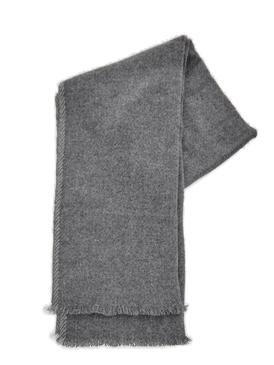 Shop Brunello Cucinelli Fringed Edge Knitted Scarf In Grey