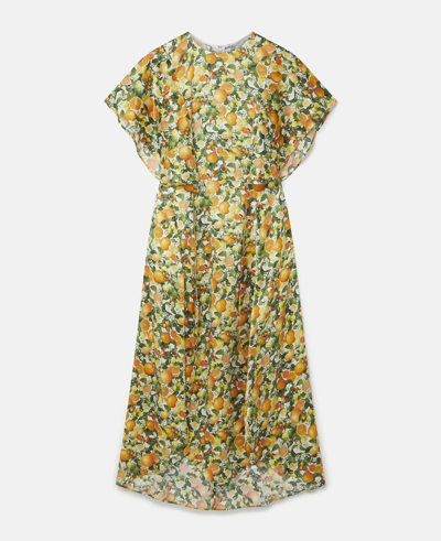 Shop Stella Mccartney Lemon Print Silk Midi Dress In Multicolour