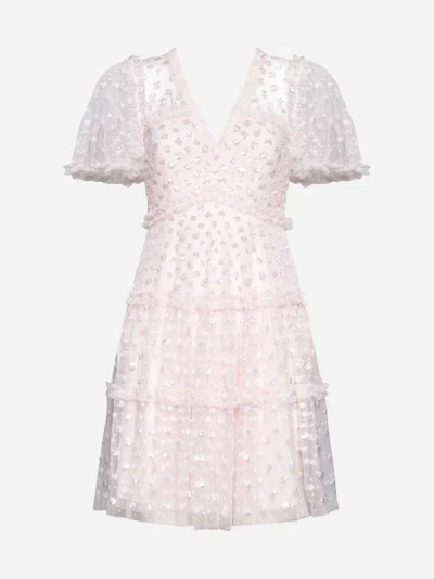 Shop Needle &amp; Thread Thea Sequined Tulle Mini Dress In Dusk Pink