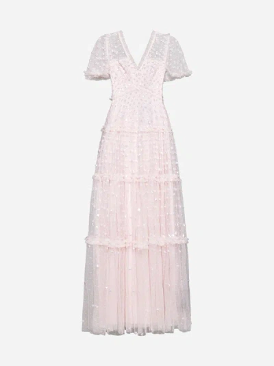 Shop Needle &amp; Thread Thea Sequined Tulle Ankle Gown In Dusk Pink