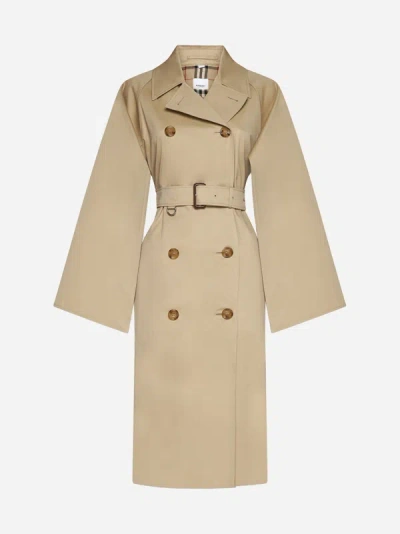 Shop Burberry Cotness Cotton Double-breasted Trench Coat In Honey