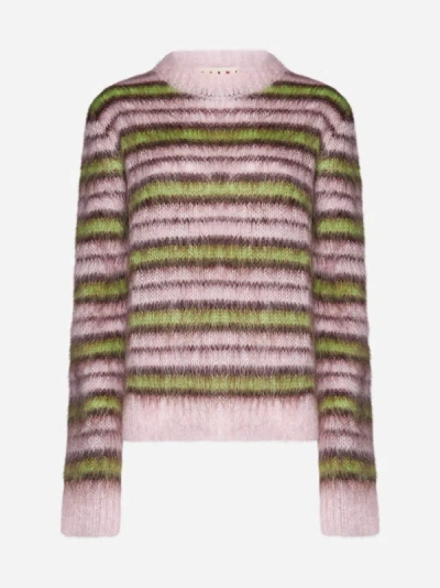 Shop Marni Striped Mohair-blend Sweater In Quartz