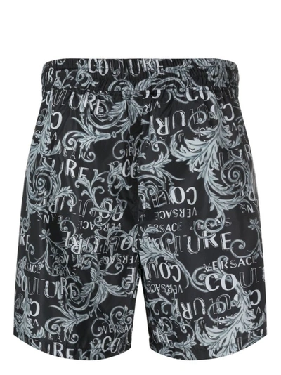Shop Versace Jeans Couture Black Polyester Allover Print Shorts