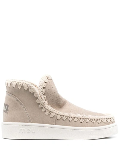 Shop Mou Beige Stitched Details Sneakers In Neutrals