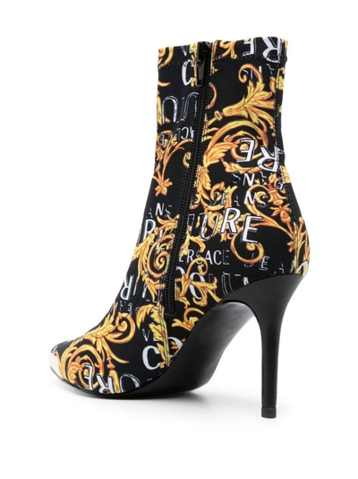 Shop Versace Jeans Couture Black Leather All-over Print Ankle Boots