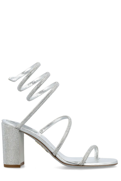 Shop René Caovilla Cleo Embellished Almond Toe Sandals In Silver