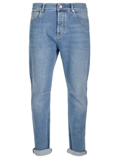 Shop Brunello Cucinelli Logo Patch Slim Fit Jeans In Blue