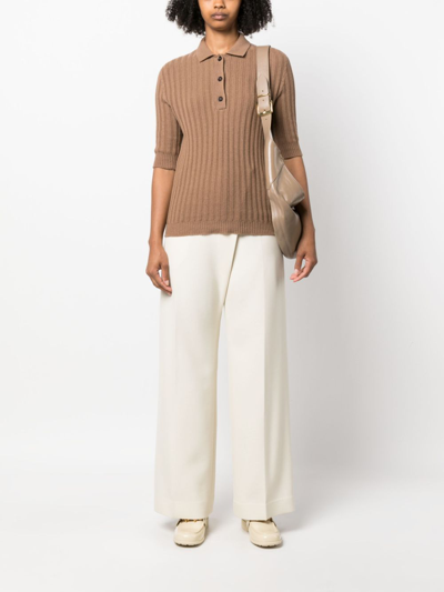 Shop Fabiana Filippi Ribbed-knit Cashmere Polo Top In Brown