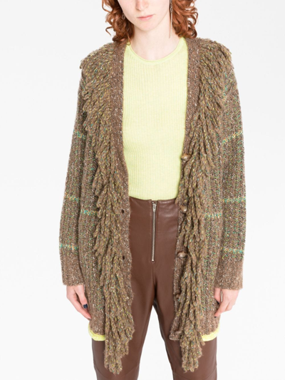 Shop Stella Mccartney Cable-knit Tweed Cardi-coat In Brown