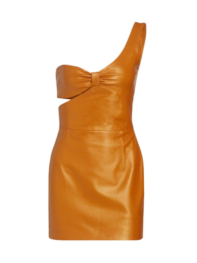 Shop Zeynep Arcay Women's One-shoulder Coated-leather Minidress In Amber