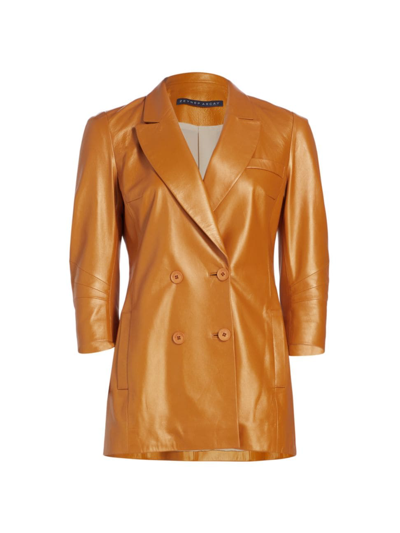 Shop Zeynep Arcay Women's Double-breasted Coated Leather Blazer In Amber