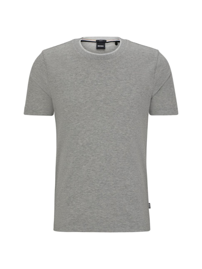 Shop Hugo Boss Men's Slim-fit T-shirt In Structured Cotton With Double Collar In Silver