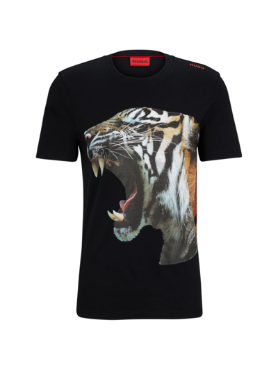 Shop Hugo Men's Cotton-jersey T-shirt With Tiger Graphic In Black