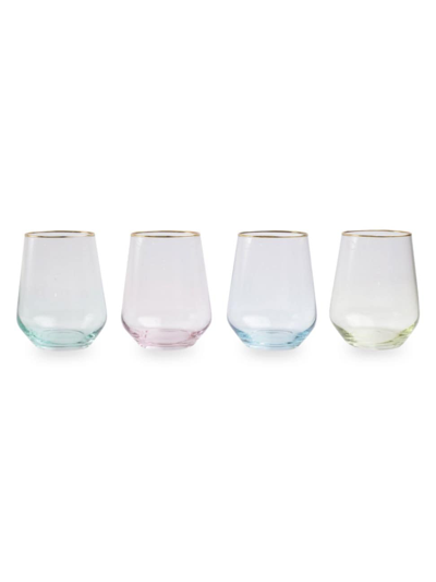 Shop Vietri Rainbow 4-piece Assorted Stemless Wine Glasses In Gold