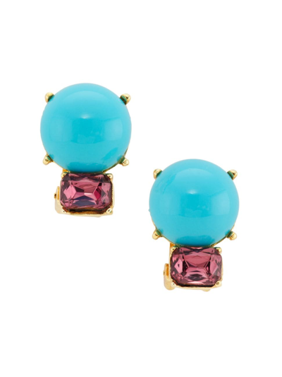 Shop Kenneth Jay Lane Women's 22k-gold-plated, Resin & Glass Crystal Clip-on Earrings In Turuoise Purple