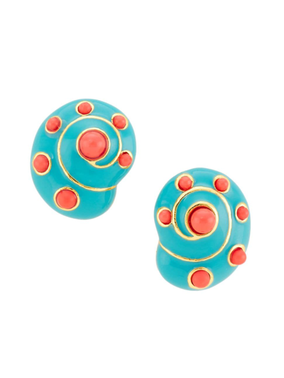 Shop Kenneth Jay Lane Women's Goldtone, Enamel & Resin Snail Clip-on Earrings In Turquoise Coral