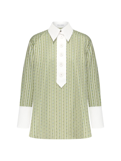 Shop Marina Moscone Women's Shirt With Contrast Collar In Moss White