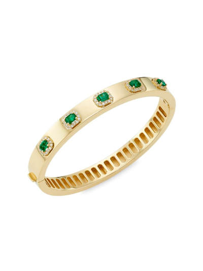 Shop Alberto Milani Women's Via Senato 18k Yellow Gold, Emerald & 0.43 Tcw Diamond Bangle