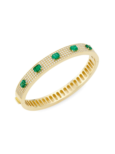 Shop Alberto Milani Women's Via Senato 18k Yellow Gold, Emerald & 2.21 Tcw Diamond Bangle