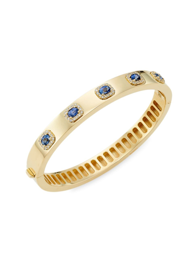 Shop Alberto Milani Women's Via Senato 18k Yellow Gold, Blue Sapphire & 0.35 Tcw Diamond Bangle