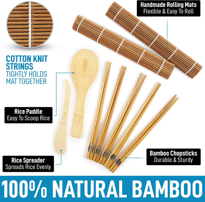 Zulay Kitchen Easy Diy Sushi Kit For Home Made Sushi - Perfect For Starters And Professionals In Brown