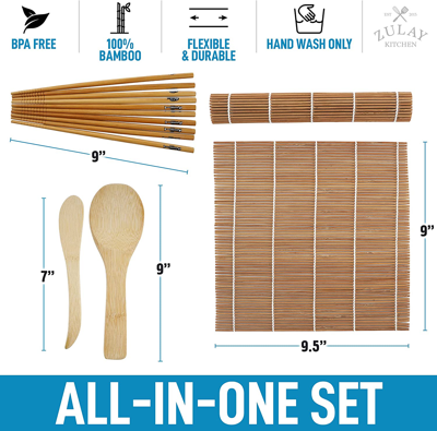Zulay Kitchen Easy Diy Sushi Kit For Home Made Sushi - Perfect For Starters And Professionals In Brown