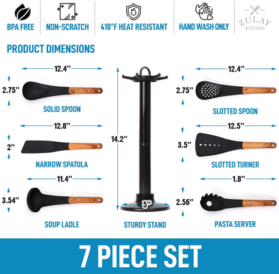 Zulay Kitchen 6-piece Non-stick Nylon Kitchen Utensil Set With Rotating Stand In Brown