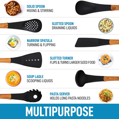 Zulay Kitchen 6-piece Non-stick Nylon Kitchen Utensil Set With Rotating Stand In Brown
