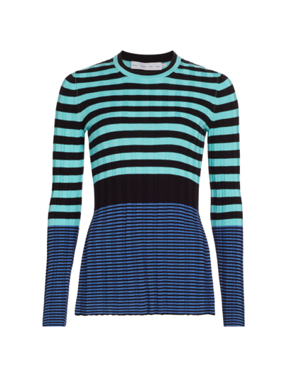 Shop Proenza Schouler White Label Women's Striped Long-sleeve Sweater In Aqua Black Oxford Blue