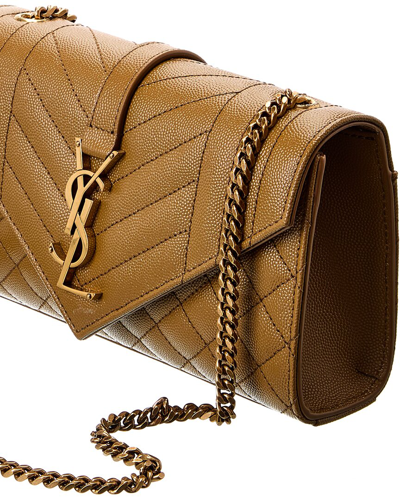 Shop Saint Laurent Envelope Small Leather Crossbody In Brown