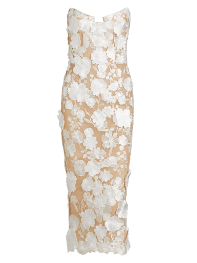 Shop Bronx And Banco Women's Jasmine 3d Floral Strapless Midi-dress In White Floral
