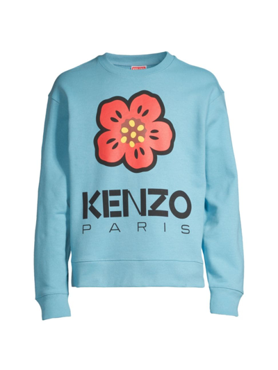 Shop Kenzo Men's Boke Flower Logo Fleece Sweatshirt In Cyan