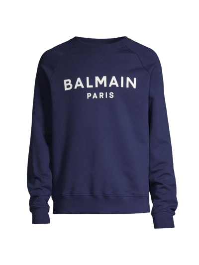 Shop Balmain Men's Logo Crewneck Sweatshirt In Marine White