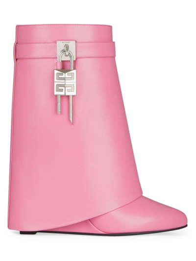 Shop Givenchy Women's Shark Lock Ankle Boots In Leather In Bright Pink
