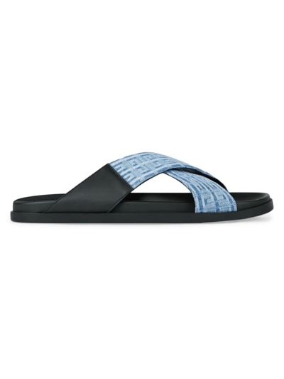 Shop Givenchy Men's G Plage Flat Sandals With Crossed Straps In 4g Denim In Light Blue