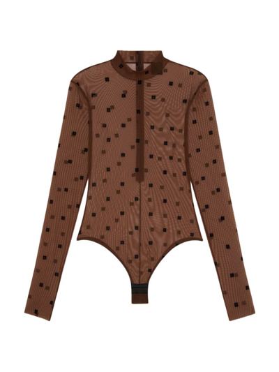 Shop Givenchy Women's Transparent Jacquard Bodysuit In Brown