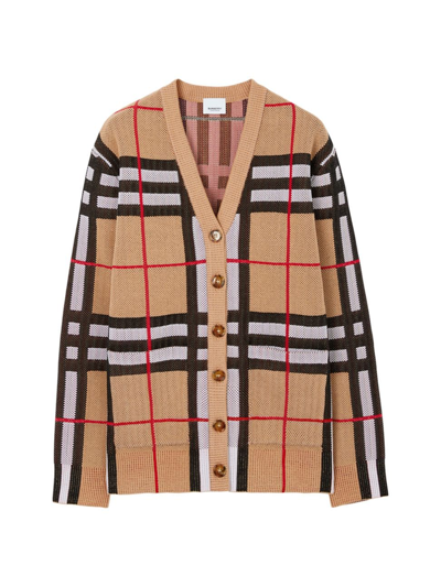Shop Burberry Women's Check Technical Cardigan In Archive Beige