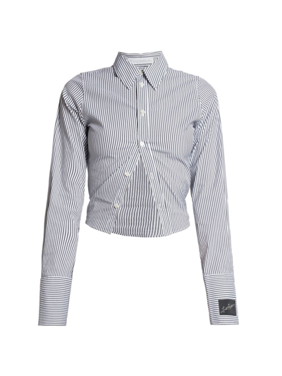 Shop Jw Anderson Women's Shrunken Button-up Shirt In Charcoal White